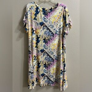 Chicos Jersey Knit Tshirt Dress Sz 3 (XL) Colorful Paisley Soft Everyday Wear